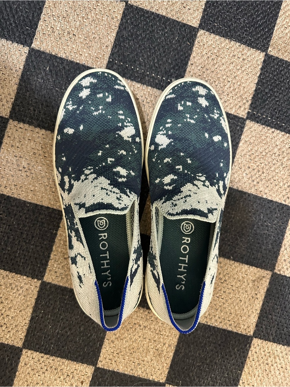 Rothy's women’s Slip-On Loafers in Navy and Cream with Blue Trim